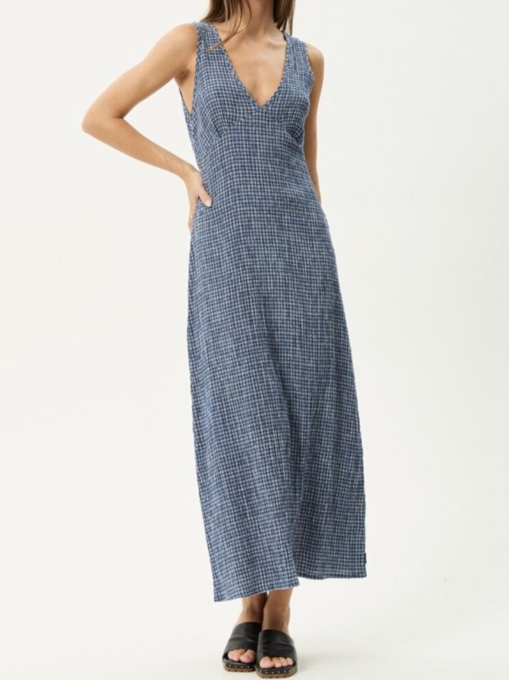 Afends Shipwreck Seersucker Maxi Dress - Marlin - Size Medium